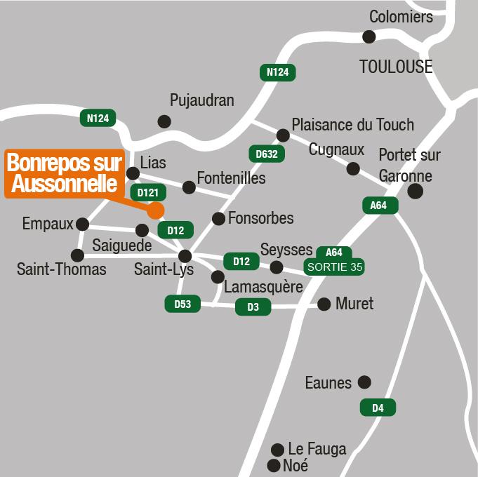 Situation - Terrains à vendre à Bonrepos-sur-Aussonnelle