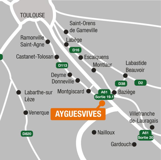 Situation terrains à vendre à Ayguesvives